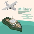 Military warship with vehicle and plane design Royalty Free Stock Photo