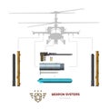 Military weapon of airplane or helicopter. Isolated 3d image of airplane ammo. Aircraft ammunition