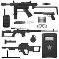 Military weapon, army special forces arms ammunition vector icons