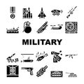 Military Weapon And Transport Icons Set Vector