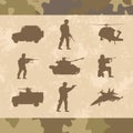 military weaponry nine silhouettes