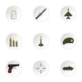 Military weapons icons set, flat style