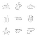 Military weapons icons set, outline style