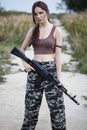 A military woman with an automatic rifle ak-74 Royalty Free Stock Photo