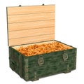 Military wooden ammunition box with rifle bullets, 3D rendering