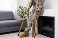 military Wounded Soldier Using Crutch Royalty Free Stock Photo