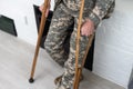 military Wounded Soldier Using Crutch