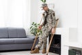 military Wounded Soldier Using Crutch Royalty Free Stock Photo