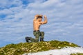 Military young man training martial arts in nature Royalty Free Stock Photo