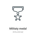 Militaty medal outline vector icon. Thin line black militaty medal icon, flat vector simple element illustration from editable