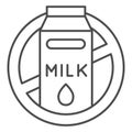 Milk allergy thin line icon, Allergy concept, lactose intolerance allergy warning sign on white background, No milk and