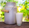 Milk in aluminum can and glass. Royalty Free Stock Photo
