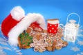 Milk and assortment of gingerbread cookies for santa