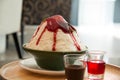 Milk Bingsu shaved ice strawberry syrup topping