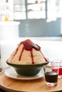 Milk Bingsu shaved ice strawberry syrup topping