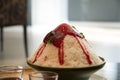 Milk Bingsu shaved ice strawberry syrup topping