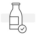 Milk bottle check mark icon. Bottle icon. Pixel perfect. Natural organic nutrition. Vector illustration. stock image.