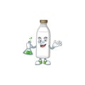 Milk bottle genius Professor Cartoon character holding glass tube