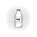 Milk bottle icon. Dairy label. Milk box. Beams. Milk logo. Vector. Royalty Free Stock Photo