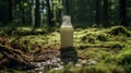 Milk Bottle In Mossy Forest: Ethical Concerns And Rural Life Depiction