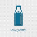Milk Bottle Silhouette - Blue Vector Illustration - Isolated On Transparent Background
