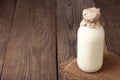 Milk bottle on wood table