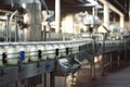 Milk bottles on a conveyor belt in a modern dairy factory Royalty Free Stock Photo