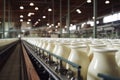 Milk bottles on a conveyor belt in a modern dairy factory Royalty Free Stock Photo