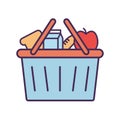 Milk box apple and bread inside basket line and fill style icon vector design