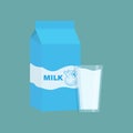 Milk box flat design and glass of milk vector flat Royalty Free Stock Photo