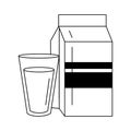 Milk box and glass cup in black and white Royalty Free Stock Photo