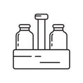 Milk box with two bottles icon. Thin line art template for logo of milk delivery. Black and white simple illustration. Contour Royalty Free Stock Photo