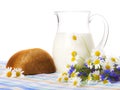 Milk, bread and field flowers Royalty Free Stock Photo