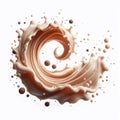 Milk Brown coffee liquid swirl splash and little bubbles isolated on transparent background. Generated AI