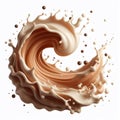 Milk Brown coffee liquid swirl splash and little bubbles isolated on transparent background. Generated AI