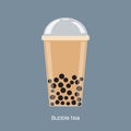 Milk bubble tea vector drink tapioca cup. Boba bubble tea pearl taiwan thai drink tapioca Royalty Free Stock Photo