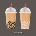 Milk bubble tea vector drink tapioca cup. Boba bubble tea pearl taiwan thai drink tapioca Royalty Free Stock Photo