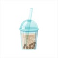 Milk bubble tea vector drink tapioca cup. Boba bubble tea pearl taiwan thai drink tapioca. Royalty Free Stock Photo