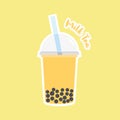 Milk bubble tea vector drink tapioca cup. Boba bubble tea pearl taiwan thai drink tapioca Royalty Free Stock Photo