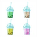 Milk bubble tea vector drink tapioca cup. Boba bubble tea pearl taiwan thai drink tapioca. Royalty Free Stock Photo