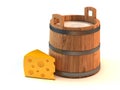 Milk bucket and a piece of cheese Royalty Free Stock Photo