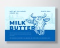 Milk Butter Dairy Food Label Template. Abstract Vector Packaging Design Layout. Modern Typography Banner with Hand Drawn