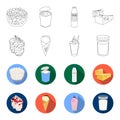 Milk, Calcium, Product, Food .Milk product and sweet set collection icons in outline,flet style vector symbol stock