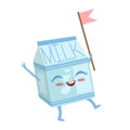 Milk Carton Cute Anime Humanized Cartoon Food Character Emoji Vector Illustration