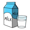 Milk carton and a clear glass of milk illustration