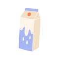 Milk in carton pack. Pasteurized dairy product in abstract cardboard package. Fresh cream in paper box. Colored flat Royalty Free Stock Photo