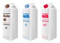 Milk cartons with cap. Reduced fat milk. Chocolate milk