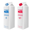 Milk cartons with cap. Reduced fat milk