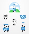 Milk cartoon flat illustrations in different packages