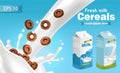 Milk and cereals Vector realistic with splash. Product placement mock up. Label design. Splash milk backgrounds Royalty Free Stock Photo